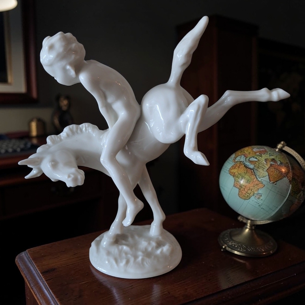 Hutschenreuther German Porcelain Boy on Horse By Karl Tutter. Beautiful Cond!